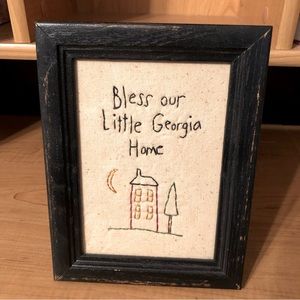 Bless Our Little Georgia Home Original Folk Art Framed Embroidery